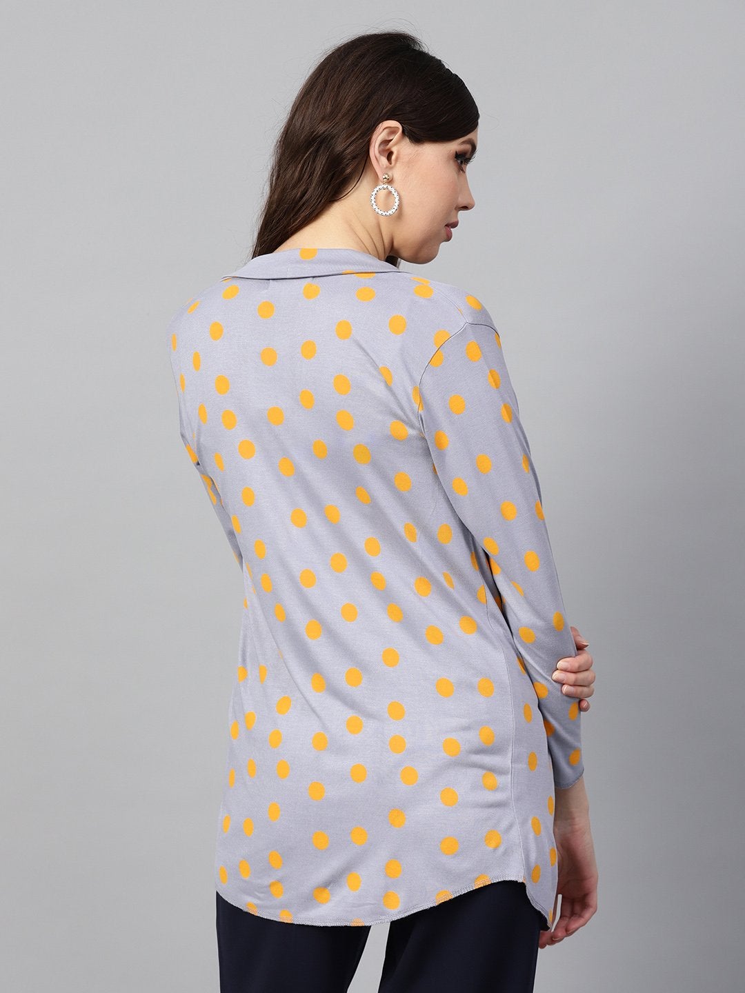 Women's Grey & Yellow Polka Shrug