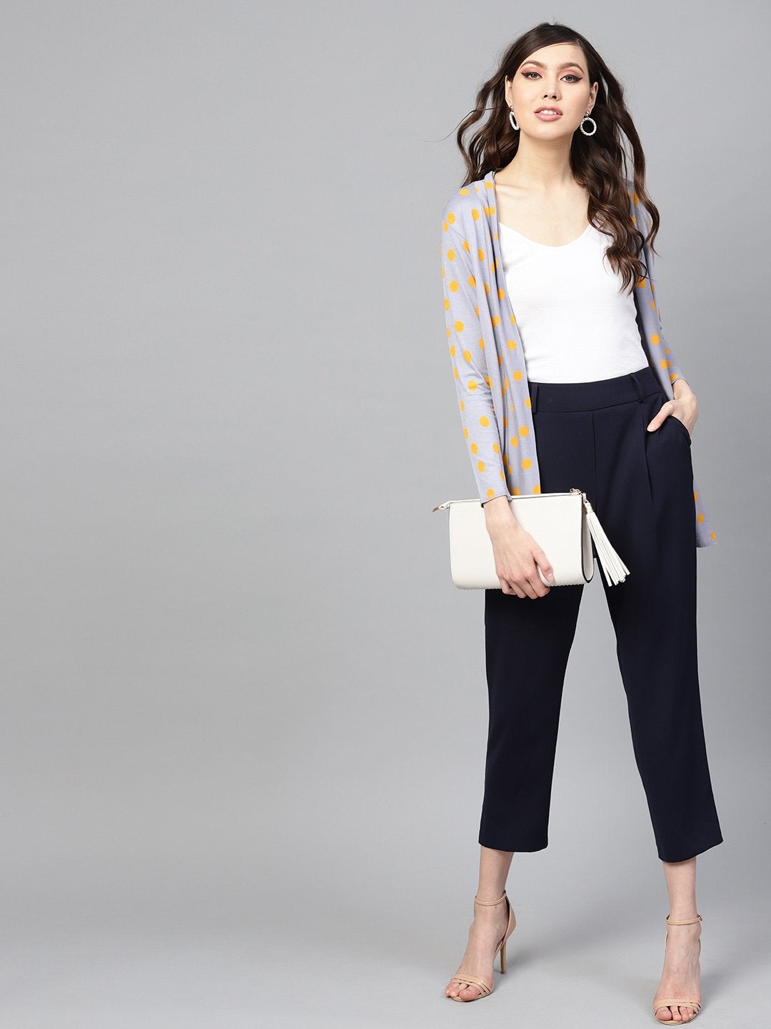 Women's Grey & Yellow Polka Shrug