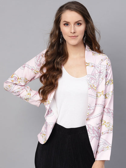 Women's Pink Chain Print Collar Blazer