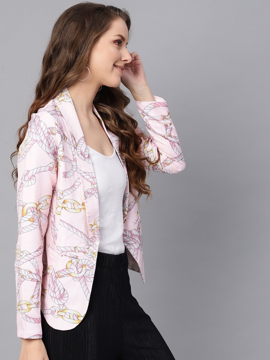 Women's Pink Chain Print Collar Blazer