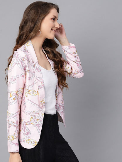 Women's Pink Chain Print Collar Blazer