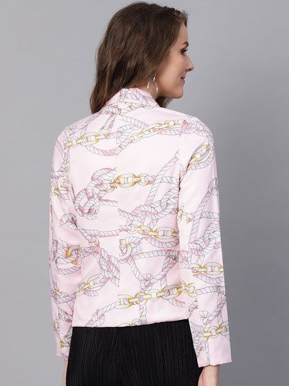 Women's Pink Chain Print Collar Blazer