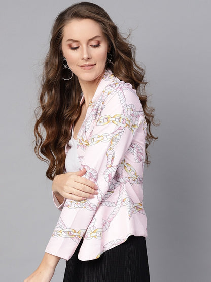 Women's Pink Chain Print Collar Blazer