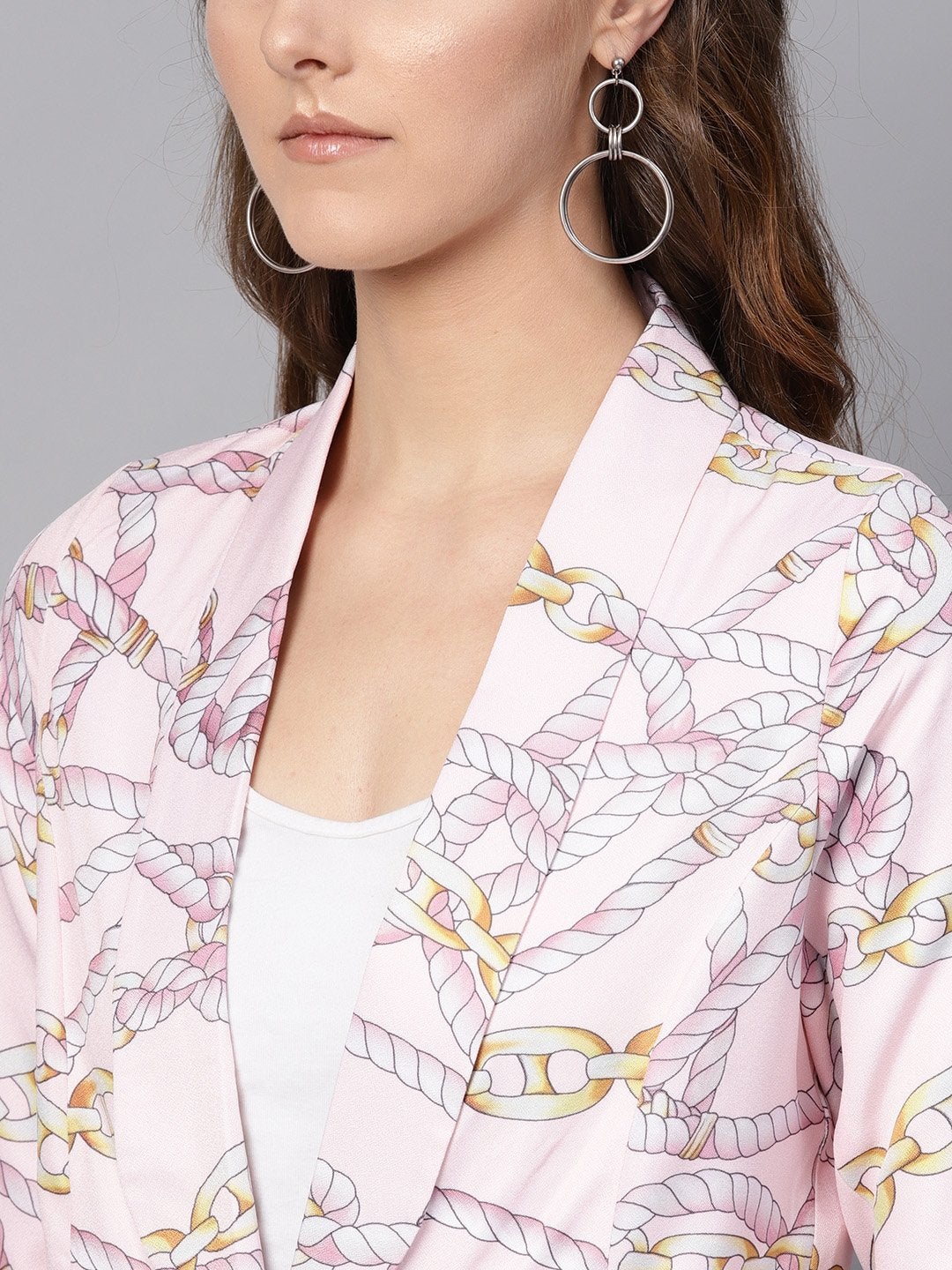 Women's Pink Chain Print Collar Blazer