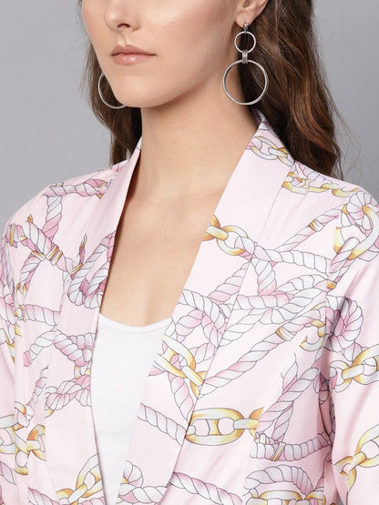 Women's Pink Chain Print Collar Blazer