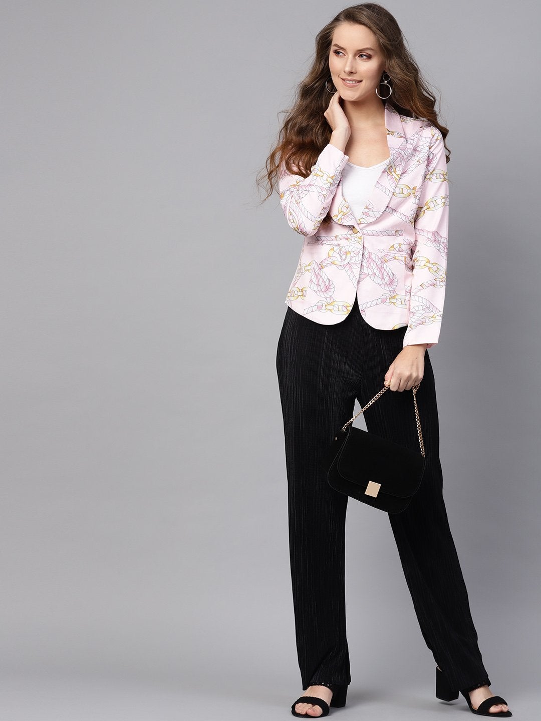 Women's Pink Chain Print Collar Blazer