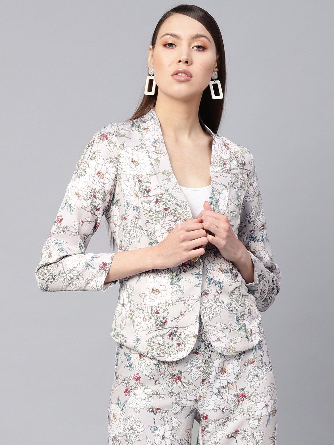 Women's Grey Floral Collar Blazer