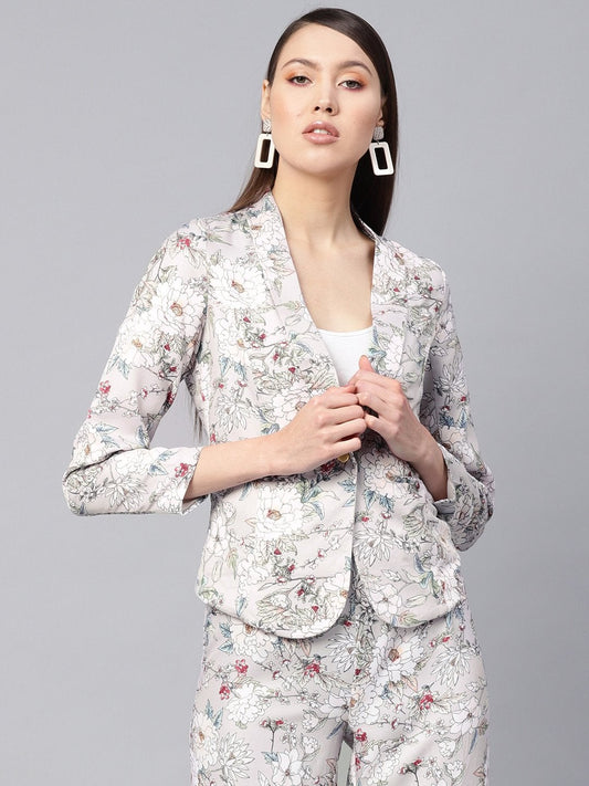 Women's Grey Floral Collar Blazer