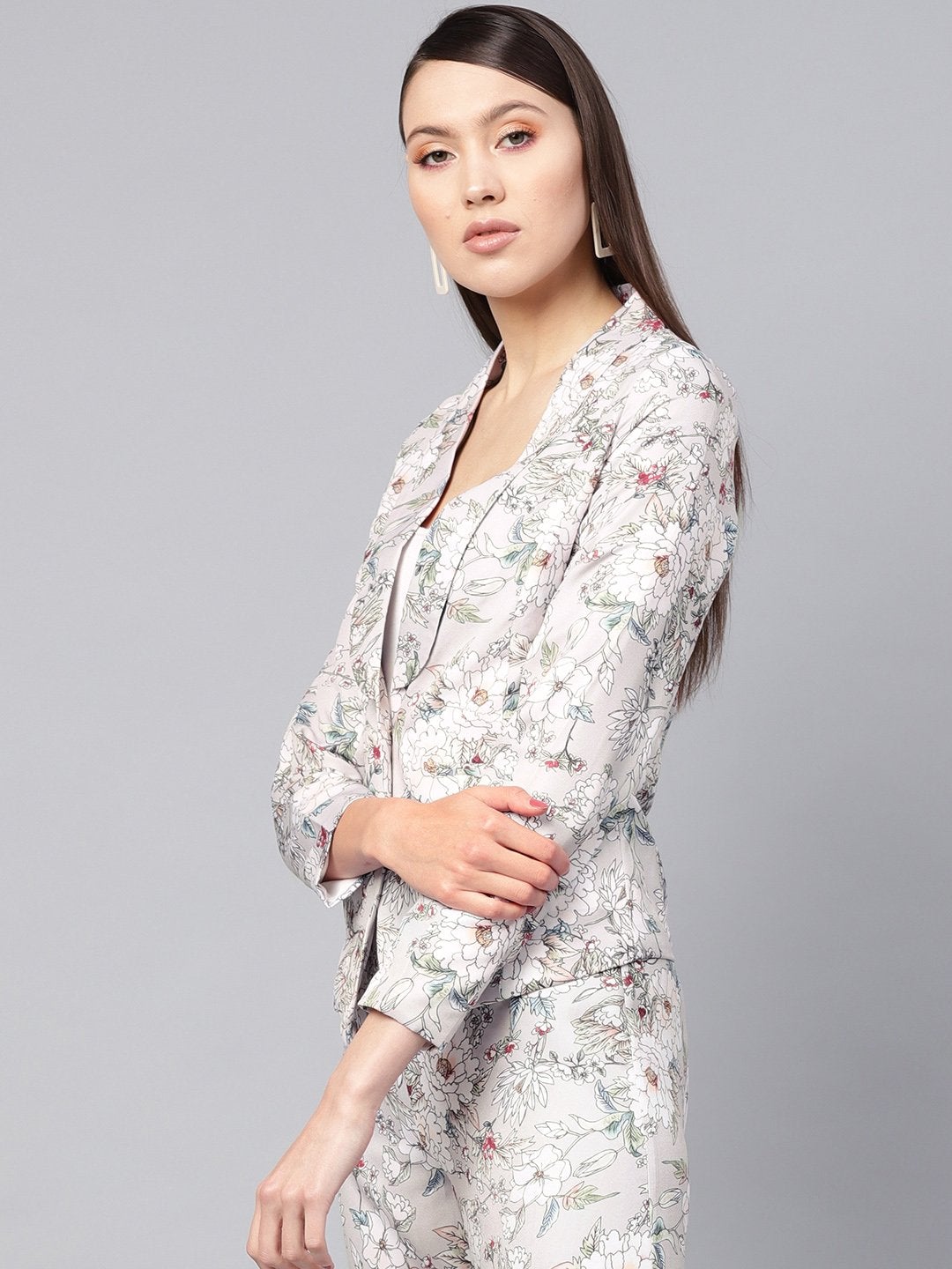 Women's Grey Floral Collar Blazer