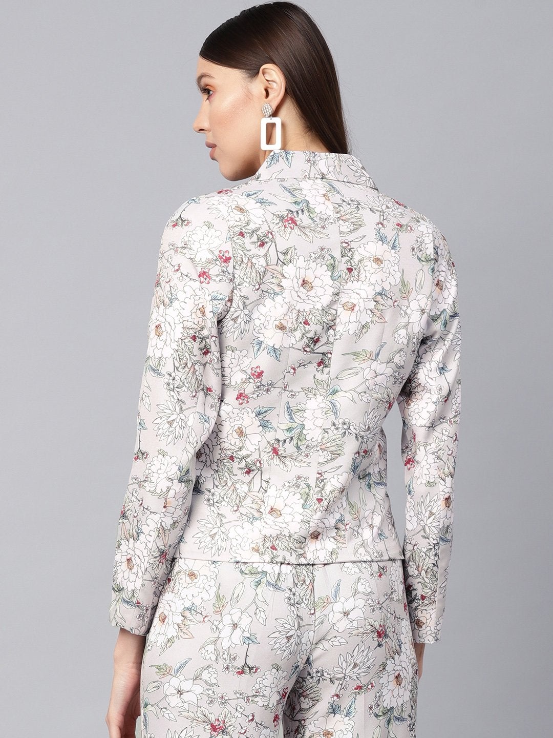 Women's Grey Floral Collar Blazer