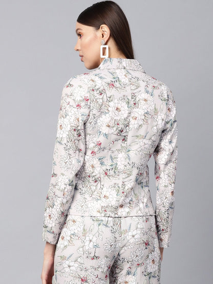 Women's Grey Floral Collar Blazer