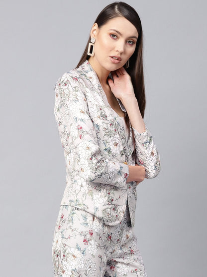 Women's Grey Floral Collar Blazer