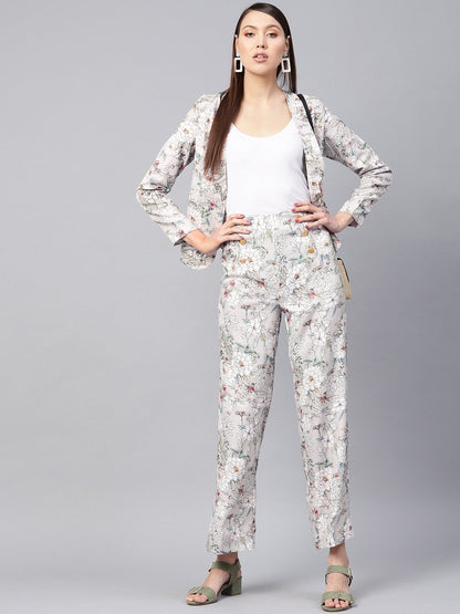 Women's Grey Floral Collar Blazer