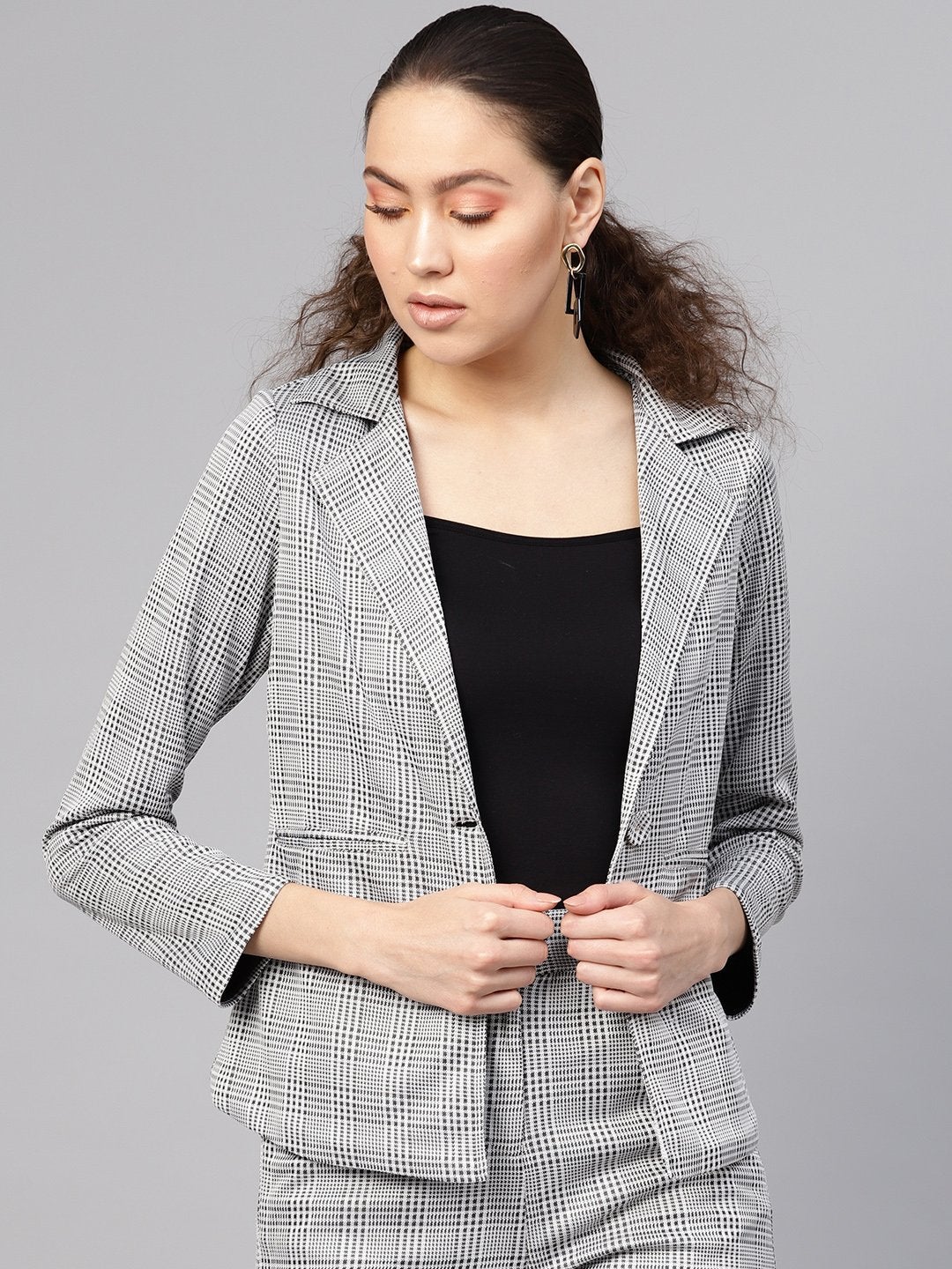 Women's Black & Grey Check Blazer