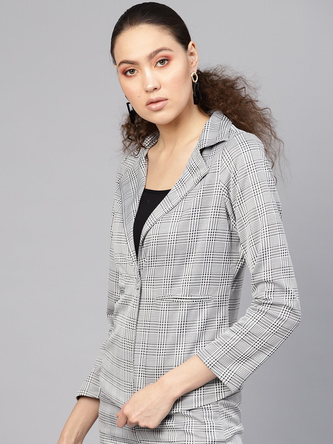 Women's Black & Grey Check Blazer