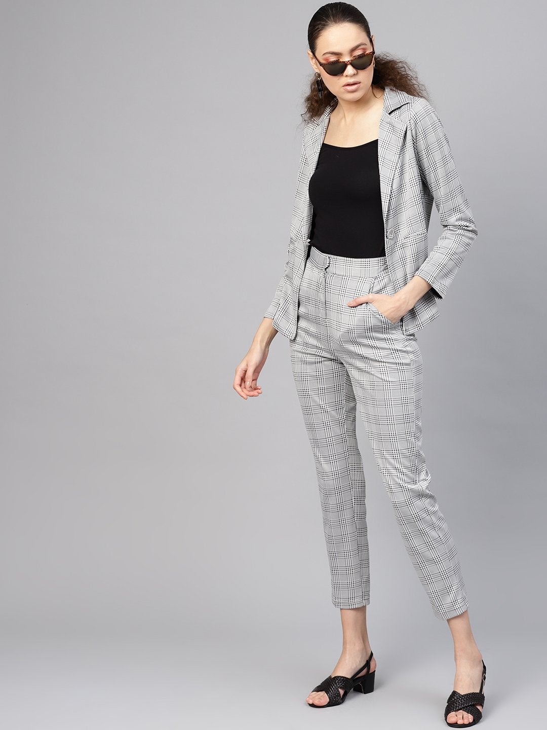 Women's Black & Grey Check Blazer