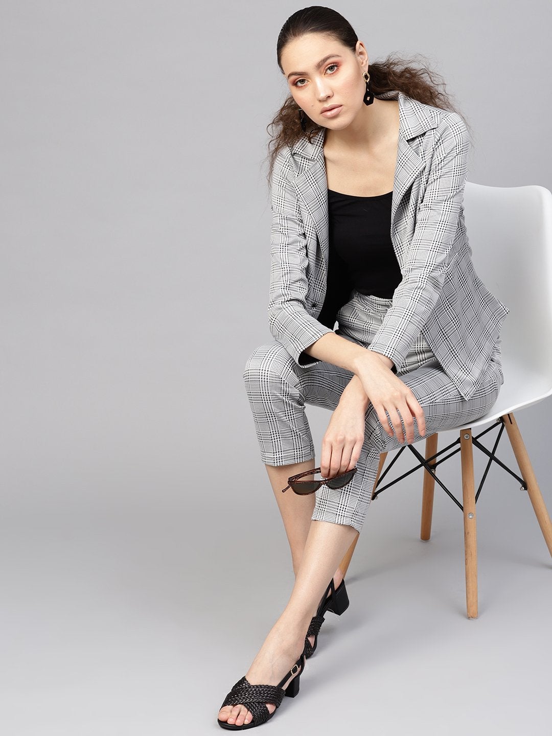 Women's Black & Grey Check Blazer