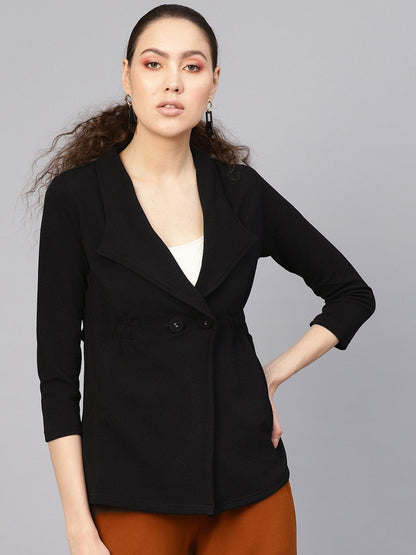 Women's Black Side Elastic Blazer