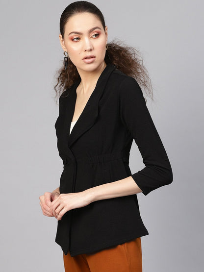 Women's Black Side Elastic Blazer
