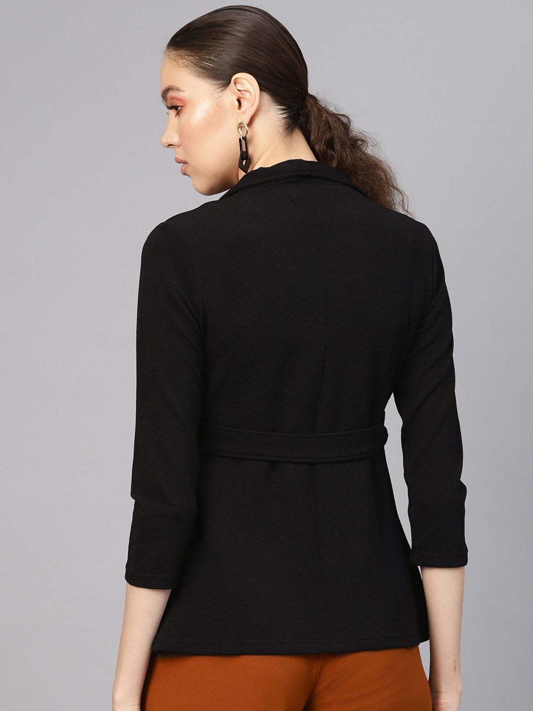 Women's Black Side Elastic Blazer