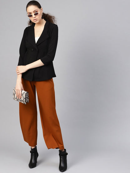Women's Black Side Elastic Blazer