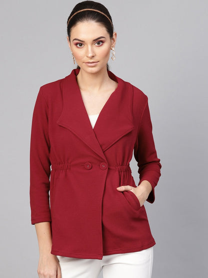Women's Maroon Side Elastic Blazer