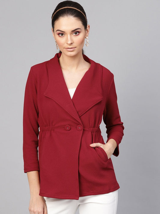 Women's Maroon Side Elastic Blazer