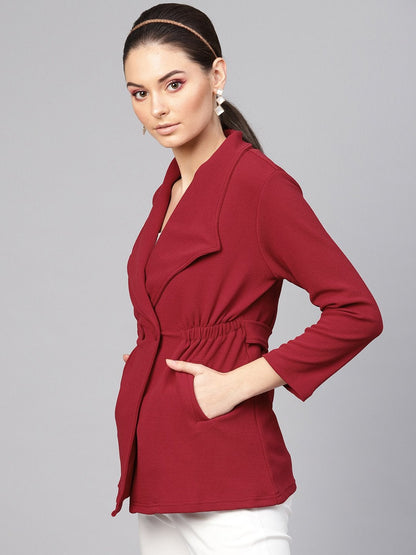 Women's Maroon Side Elastic Blazer