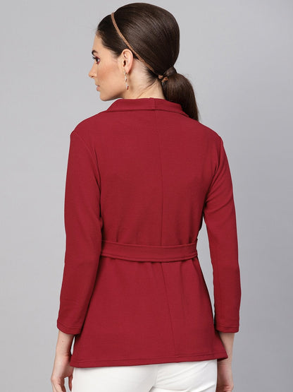 Women's Maroon Side Elastic Blazer