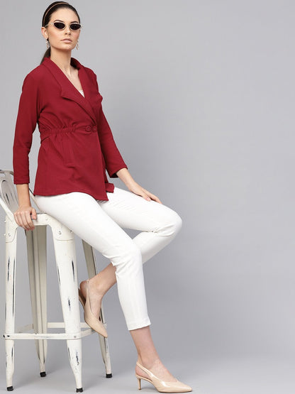Women's Maroon Side Elastic Blazer