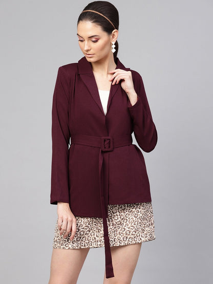 Women's Burgundy Belted Jacket