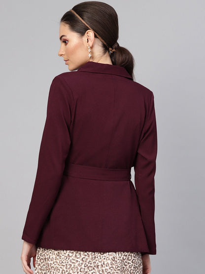 Women's Burgundy Belted Jacket