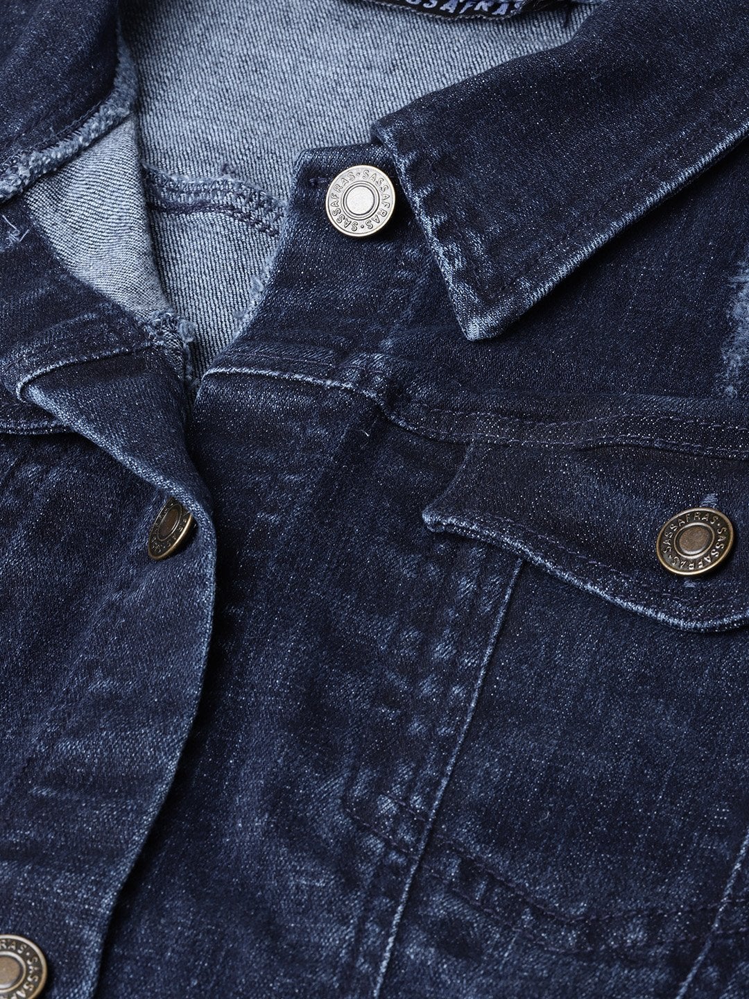 Women's Navy Denim Distressed Waistcoat