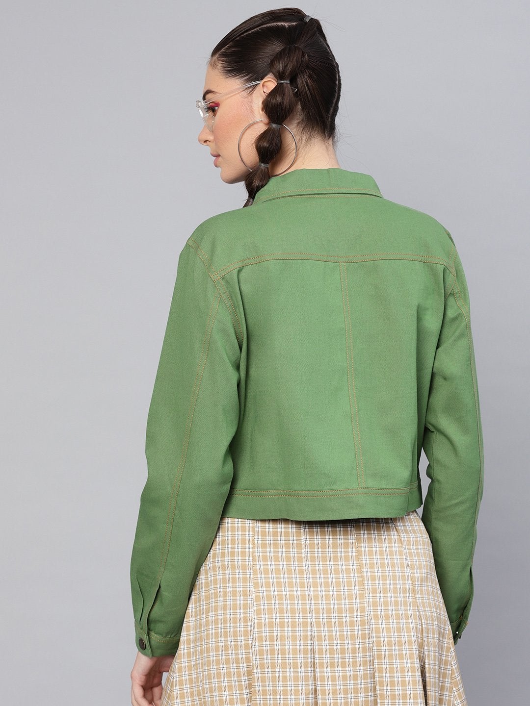 Women's Olive Denim Crop Jacket