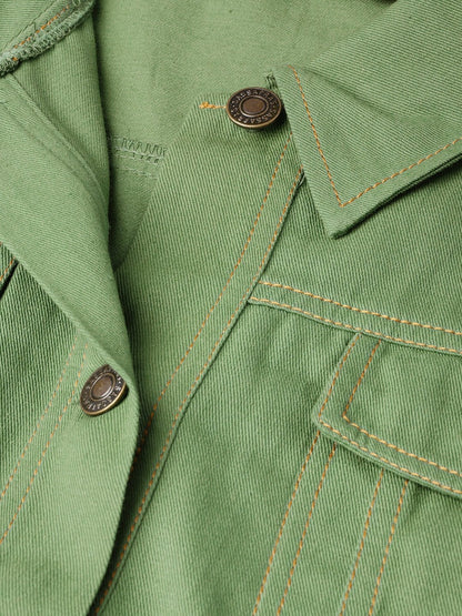 Women's Olive Denim Crop Jacket