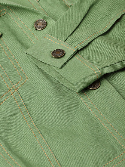 Women's Olive Denim Crop Jacket