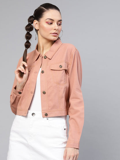 Women's Pink Denim Crop Jacket