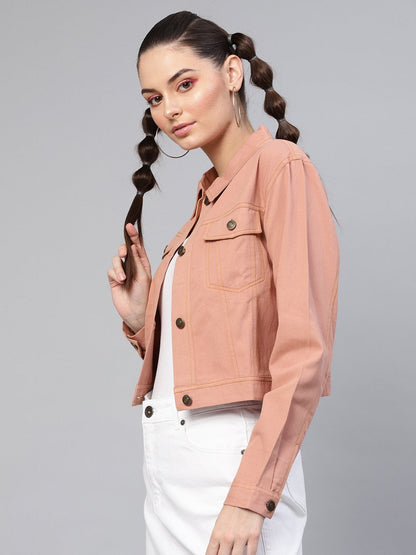 Women's Pink Denim Crop Jacket