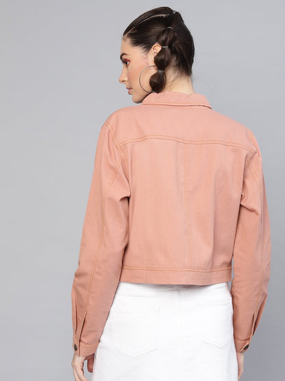 Women's Pink Denim Crop Jacket