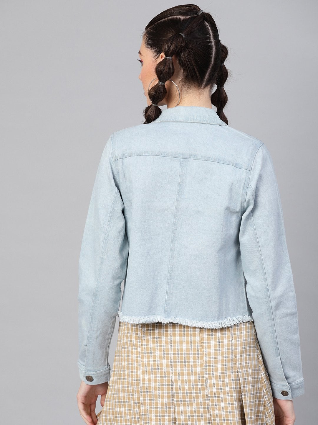Women's Light Blue Denim Raw Edge Crop Jacket