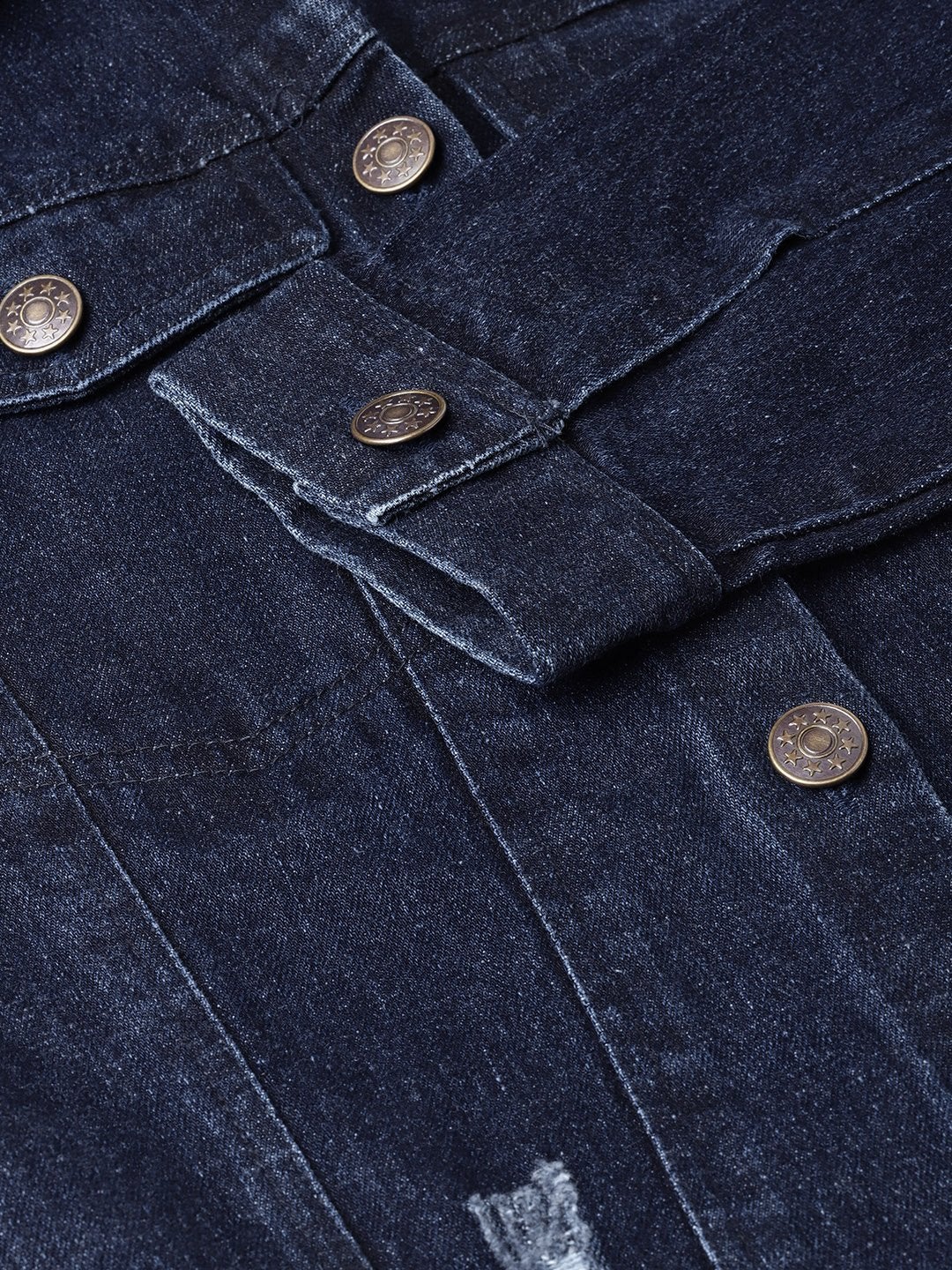 Women's Dark Blue Denim Distressed Jacket