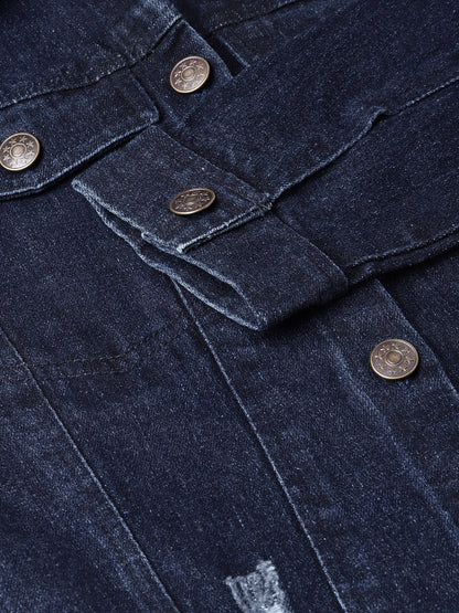 Women's Dark Blue Denim Distressed Jacket