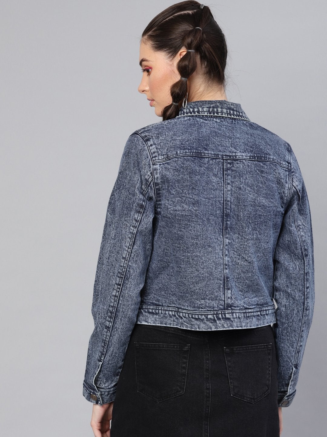 Women's Blue Denim Pearl Studded Jacket