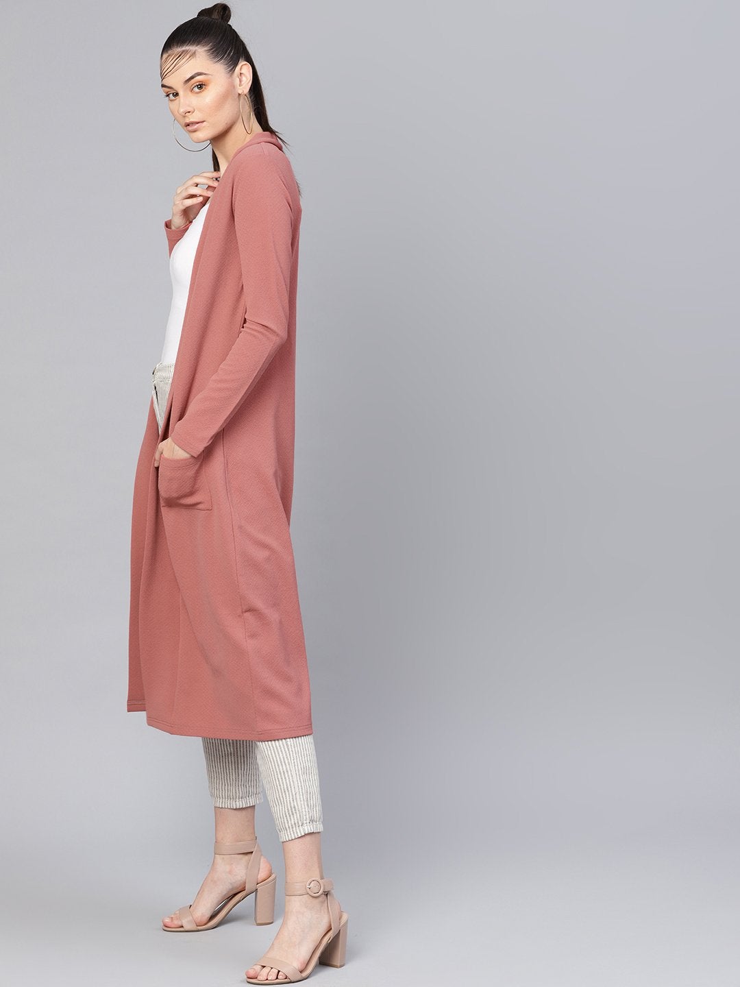 Women's Pink Pocket Detail Longline Shrug