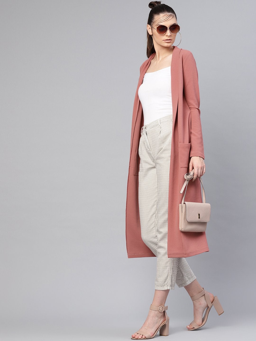 Women's Pink Pocket Detail Longline Shrug