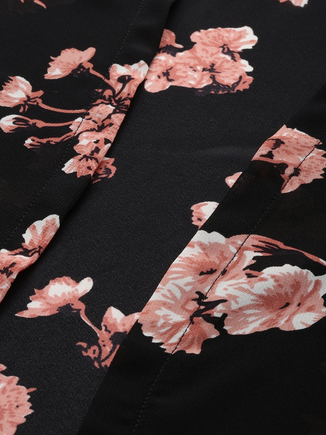 Women's Black Floral Longline Kimono Shrug