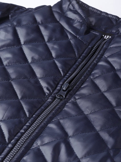Women's Navy Quilted Jacket With Zip Sleeves