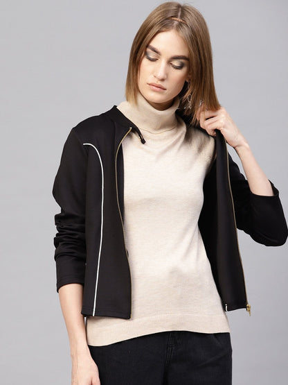 Women's Black Scuba Contrast Piping Jacket
