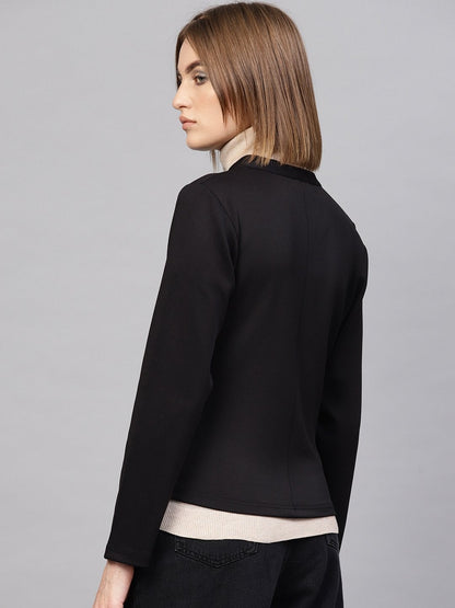 Women's Black Scuba Contrast Piping Jacket