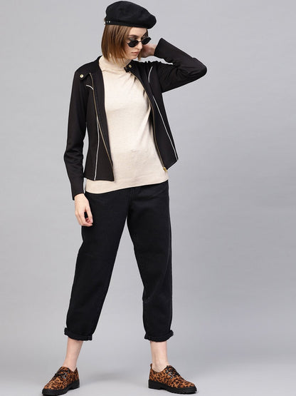 Women's Black Scuba Contrast Piping Jacket